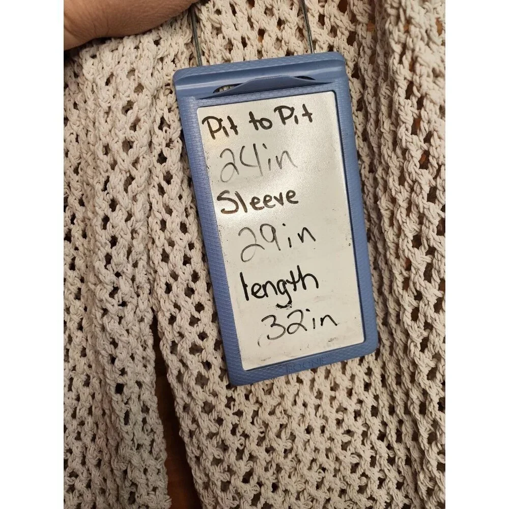 Artelier Nicole Miller Tan Size XL Open Knit Open-Front Hooded Cardigan - Picture 3 of 8